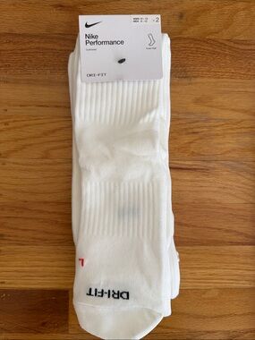 2 pair Nike White Dri-FIT Knee-High Athletic Socks